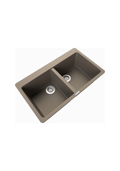 Polex Cristalüx Granit Evye P-N9 Toprak 2 Hazneli Tezgah Altı Ve Tezgah Üstü Mutfak Evyesi 86x50.5 CM