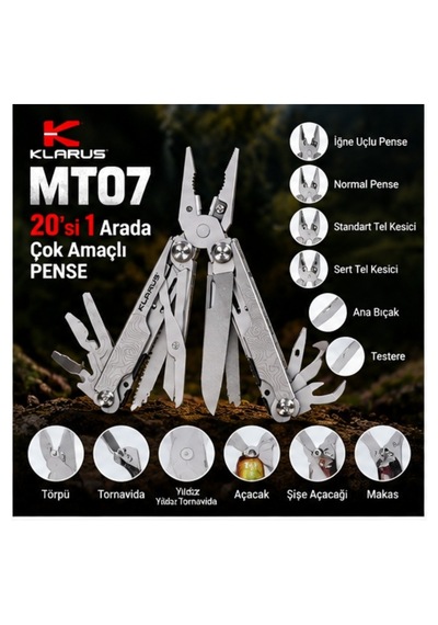 Klarus Mt07 Multitool 20 Fonksiyonlu Pense Gümüş