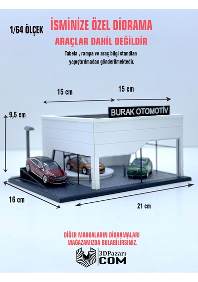 1/64 Ölçekli Beyaz Renkli Showroom Tasarımlı Diorama Araç Sergileme Garajı 3d Baskı