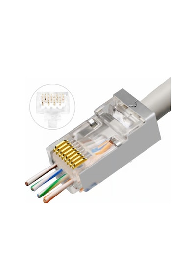 100 Adet - Rj45 Cat6 Metal Ez Yeni Nesil Delikli Konnektör - Çapraz Pinli Easy Type