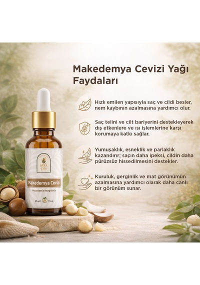 Makedemya Cevizi Yağı 30 Ml %100 Saf Nem Desteği & Saçta Yumuşaklık Sağlamaya Yardımcı Bakım Yağı