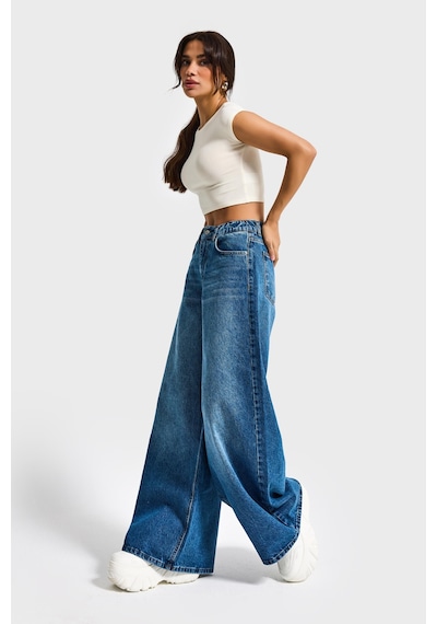 Itsbasic Kadın Mavi Renk 2s5-4 Palazzo Fit Beli Lastliki %100 Koton Denim Jean