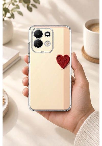 Redmi 17 4g/5g Uyumlu Krem Zeminli Kırmızı Kalp Baskılı Silikon Kılıf