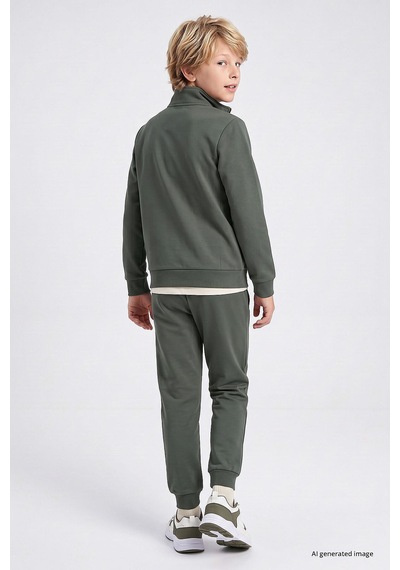 TOMMYLIFE Haki Standart Fit Basic Dik Yaka Jogger Erkek Çocuk Eşofman Takım - 11327