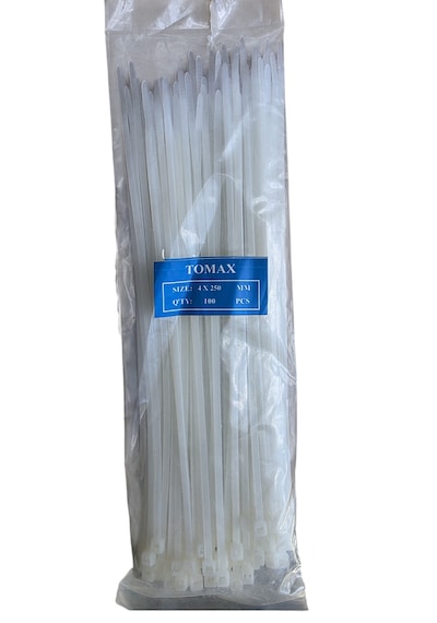 Tomax 4x250 Mm Plastik Kilitli Kelepçe 100 adet BEYAZ