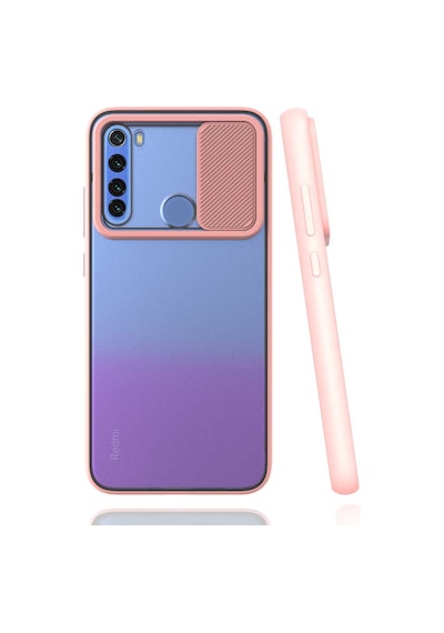 Noktaks - Redmi Note 8 Uyumlu - Kılıf Slayt Sürgülü Arkası Buzlu Lensi Kapak - Pembe Açık Pembe Açık