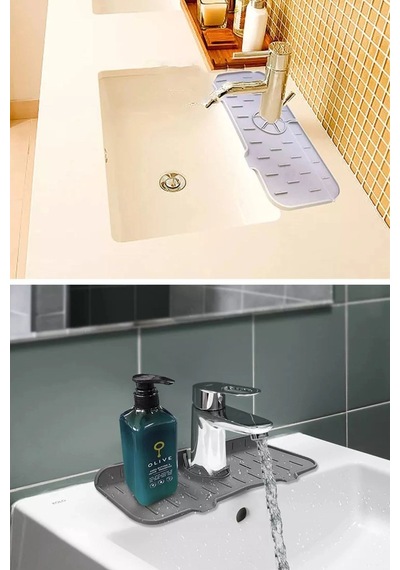 Biishe Lavabo İçin Silikon Esnek Mat Musluk Sapı Damlama Tutucu Raf Mutfak Tezgahı Sıçrama Koruma