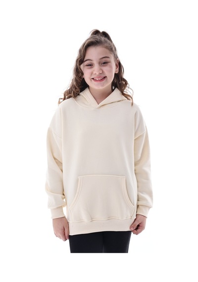 Unisex Çocuk Kapüşonlu Sweatshirt 5-14 Yaş Oversize Günlük Spor Sarı Sarı