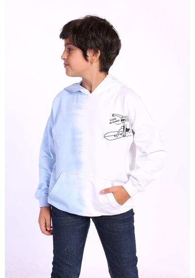 Toontoy Kids Toontoy Erkek Çocuk Kapüşonlu Baskılı İki Renkli Sweatshirt Mavi