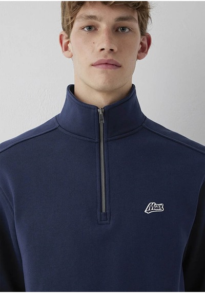 Mavi Patch Nakışlı Yarı Fermuarlı Lacivert Erkek Sweatshirt M0s10613-70490