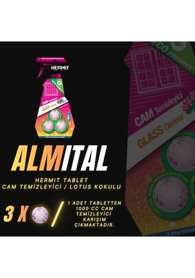 Hermit Doğa Dostu Tablet Cam Temizleyici 3 Lü 3 Litre Paket Lotus Kokulu