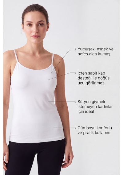 Arma Yıldız Kadın Pedli Atlet İçten Sabit Kaplı Pamuklu Likralı İp Askılı Sütyenli Atlet Beyaz