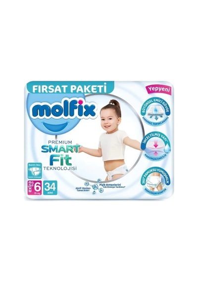 Molfix Premium Bebek Bezi Fırsat Paketi 6 Beden 15+ Kg 34 Adet 6 Numara