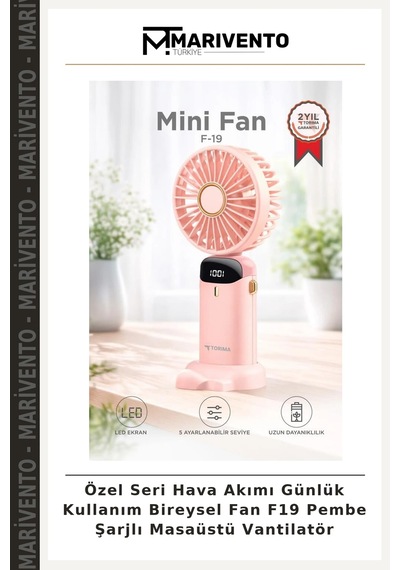 Özel Seri Hava Akımı Günlük Kullanım Bireysel Fan F19 Pembe Şarjlı Masaüstü Vantilatör