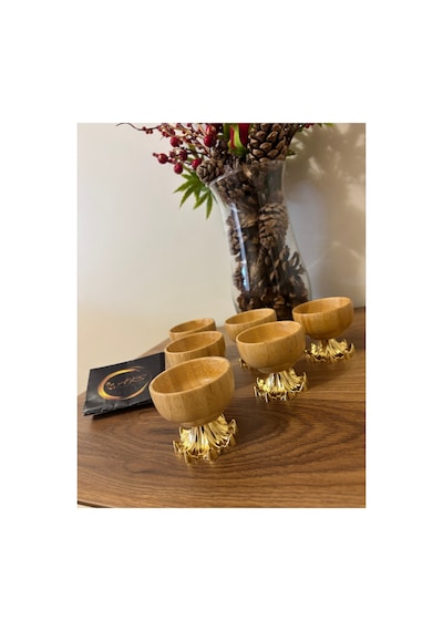 Gold Metal Ayaklı Bambu Lokumluk, Kahve Yanı Bambu Sunumluk, Sosluk, Şekerlik