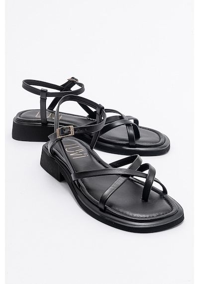 Luvishoes Antas Siyah Hakiki Deri Kadın Sandalet Siyah