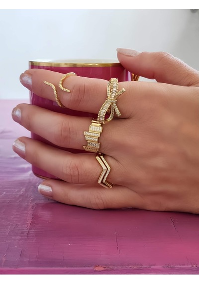 Eva Takı Store Fiyonk Kurdela Model Ayarlanabilir Gold Renk Çelik Yüzük Gold