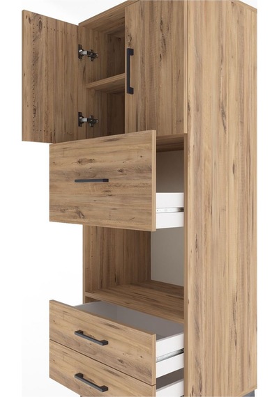 Hyperion Dolap 3 Raflı 3 Çekmeceli 2 Kapaklı 60x44x163 Çam-çam Çam