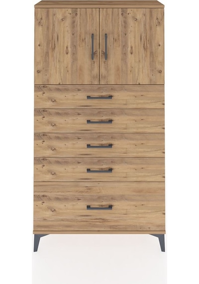 Arges Dolap 2 Raflı 5 Çekmeceli 2 Kapaklı 88x30x163 Çam-çam Çam