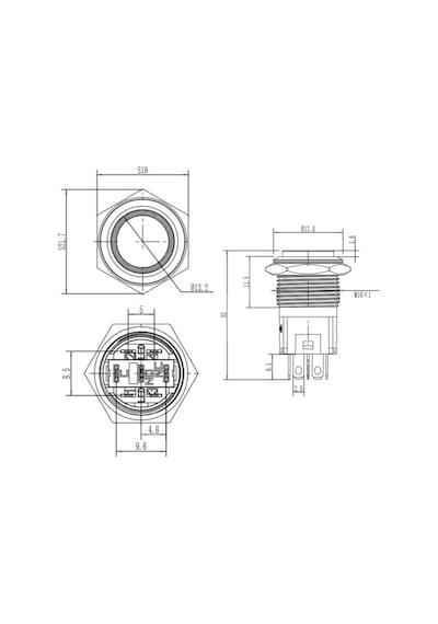 16A-G1-E 16Mm Çıkık Yaylı Işıklı Metal Buton - Mavi