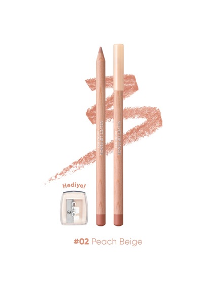 Kremsi e Sahip Dudak Kalemi Ve Kalemtıraş Seti Clio Velvet Lip Pencil Set 02 Peach Beige