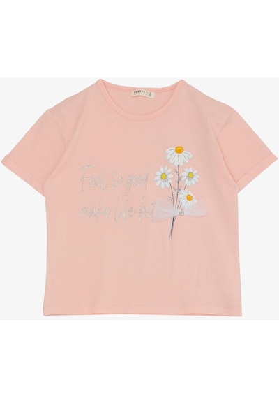 Breeze Kız Çocuk Taytlı Takım Çiçek & Yazı Baskılı Fiyonklu 5-10 Yaş, Pembe-pembe Pembe