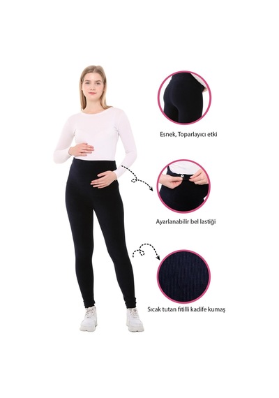 Luvmabelly Myra8051 Beli Ayarlanabilir Kışlık Kadife Hamile Tayt -lacivert-lacivert