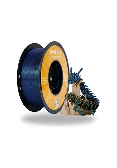 Üç Renkli Silk Pla Filament - Altın, Yeşil, Mavi Canlı Parlak Renk Geçişi 1.75mm 1 Kg