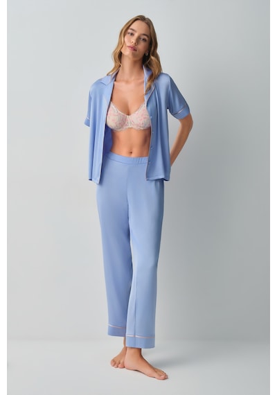Suwen Clara Gömlek Yaka Pijama Takımı Wsh10510061015 Mavi