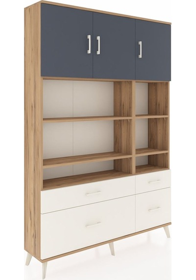 Arges Dolap 10 Raflı 4 Çekmeceli 3 Kapaklı 132x30x195 Çam-ant... Çam
