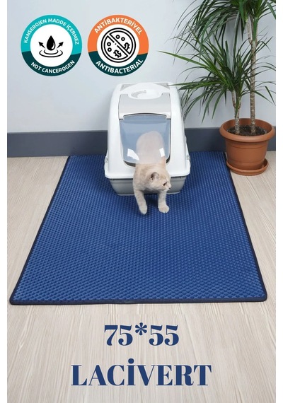 75x55 Cm Lacivert Kedi Tuvaleti Kumu Paspası Kedi Matı Görsel Temsilidir Lacivert