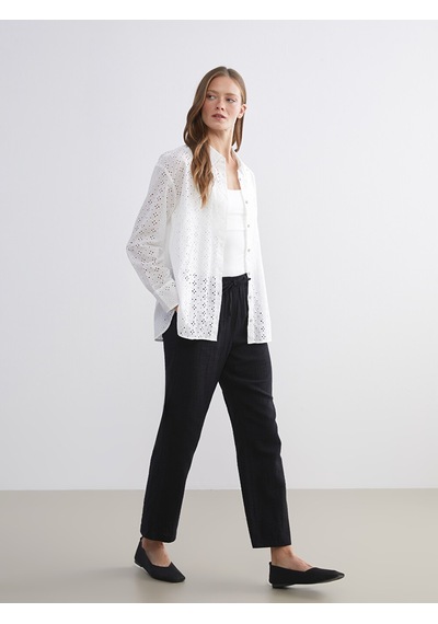 Lcw Comfort Siyah Beli Lastikli Dokulu Kadın Pantolon