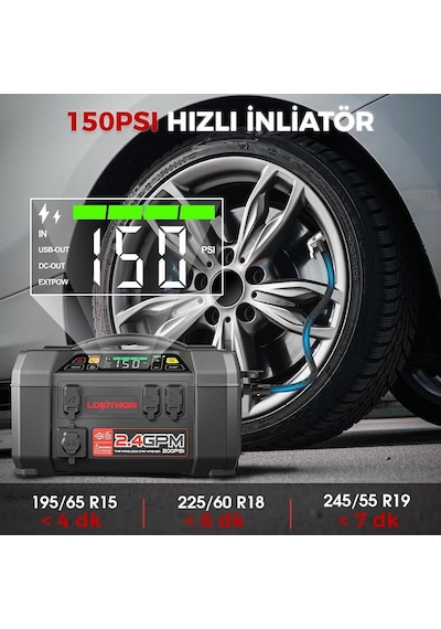Lokithor Aw401 12v 2500amp Li-polimer Akıllı Akü Takviye + Pompa + Basınçlı Yıkama + Powerbank + Led Lamba