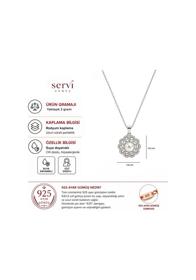 Servi 925 Ayar Gümüş Pearl Garden İnci Çiçek Kolye-513