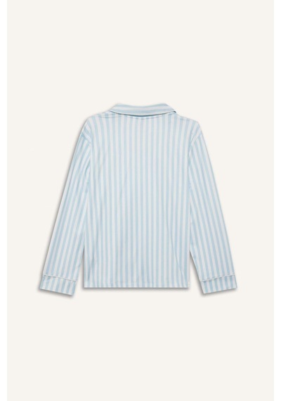 Defacto Regular Fit Pijama Yaka Uzun Kollu Üst G1980ax26spbe772 Mavi-be772