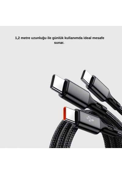 3 Ü 1 Arada Şarj Kablosu Type-c İos Android Uyumlu Hızlı Ve Güvenli Şarj 23296853