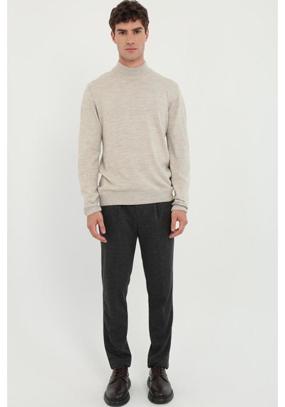Dufy Erkek Slim Fit Yarım Balıkçı Yaka Bej Triko-18499