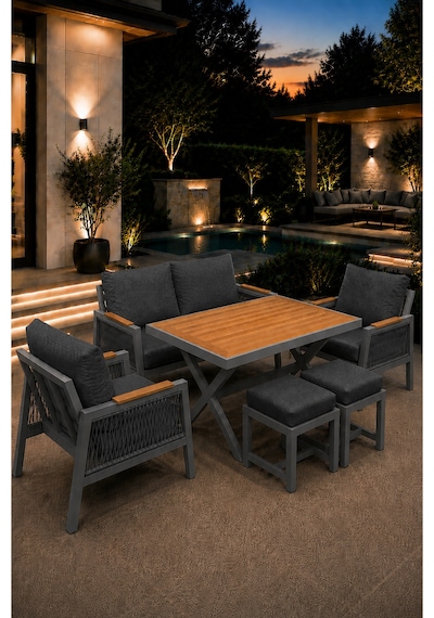 Garden Serisi Balkon Takımı, 2-1-1 Gri Bahçe Takımı, 2'li Koltuk 70x150, 2 Tekli Koltuk 70x70, Masa 70x110, 2 Puf Antrasit Garden Serisi Balkon Takımı, 2-1-1 Gri Bahçe Takımı, 2'li Koltuk 70x150, 2 Tekli Koltuk 70x70, Masa 70x110, 2 Puf Antrasit