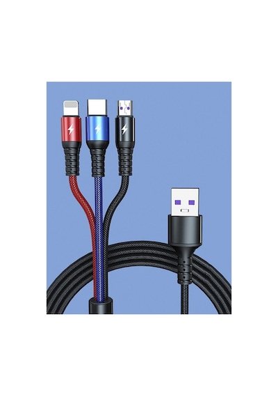 Lightning Iphone Micro Usb Type-c Hızlı Şarj Kablosu Çoklu Örgü Şarz Kablosu Tüm Cep Telefonlara Uyumlu 120cm 3 İn 1 Kablo