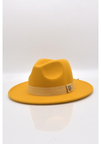 Külah Erkek Sarı Fedora Fötr Panama Şapka-Sarı-Tek Ebat