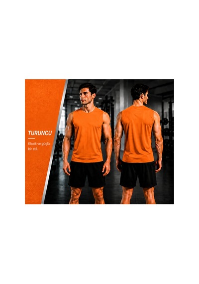 Beydex Erkek Nem Emici Hızlı Kuruma Atletik Teknik Sporcu Sıfır Kol T-shirt Gym Turuncu
