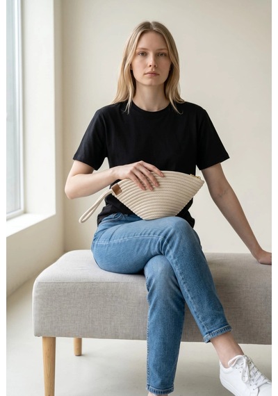 Efw Rome Handmade Hasır Clutch Çanta Bej