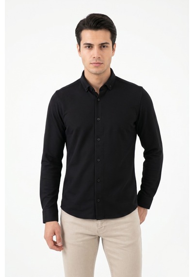 Advante Erkek Spor Slim Fit Uzun Kol Petek Dokulu Gömlek Bgl-st05482 Siyah