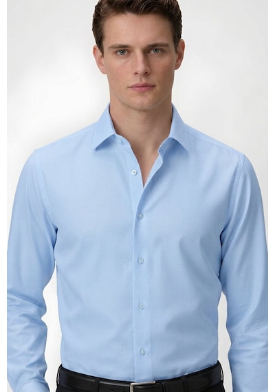 Sabri Özel Erkek Mavi Normal Kesim Regular Fit Pamuklu Dokuma Klasik Yaka Gömlek