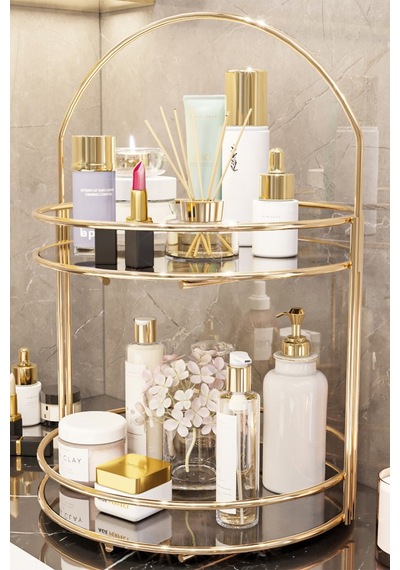 Bino Servis Sunum İkramlık Gold Büyük Lüks 2 Katlı 40cm Organizer Mutfak Düzenleyici Pasta Standı