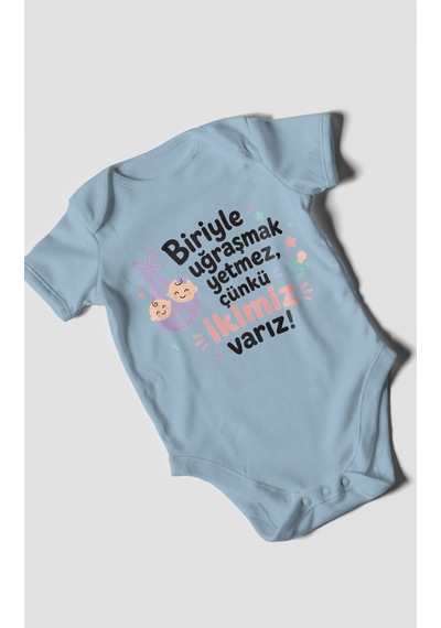 Morivokids Biriyle Uğraşmak Yetmez, Yazılı Kısa Kollu Bebek Body %100 Pamuk Bebe Mavisi