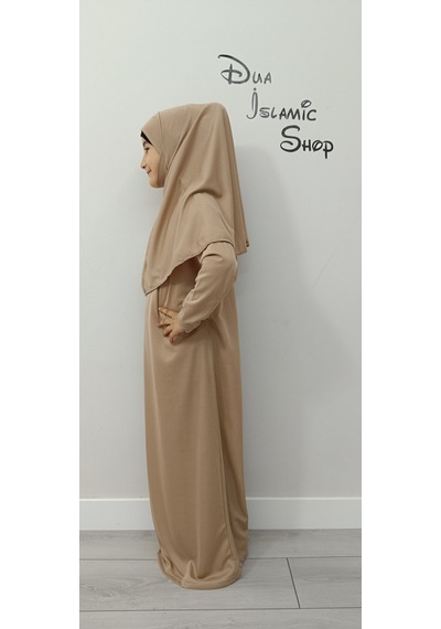 Dua İslamic Shop Kız Çocuk Tek Parça Namaz Elbisesi Vizon