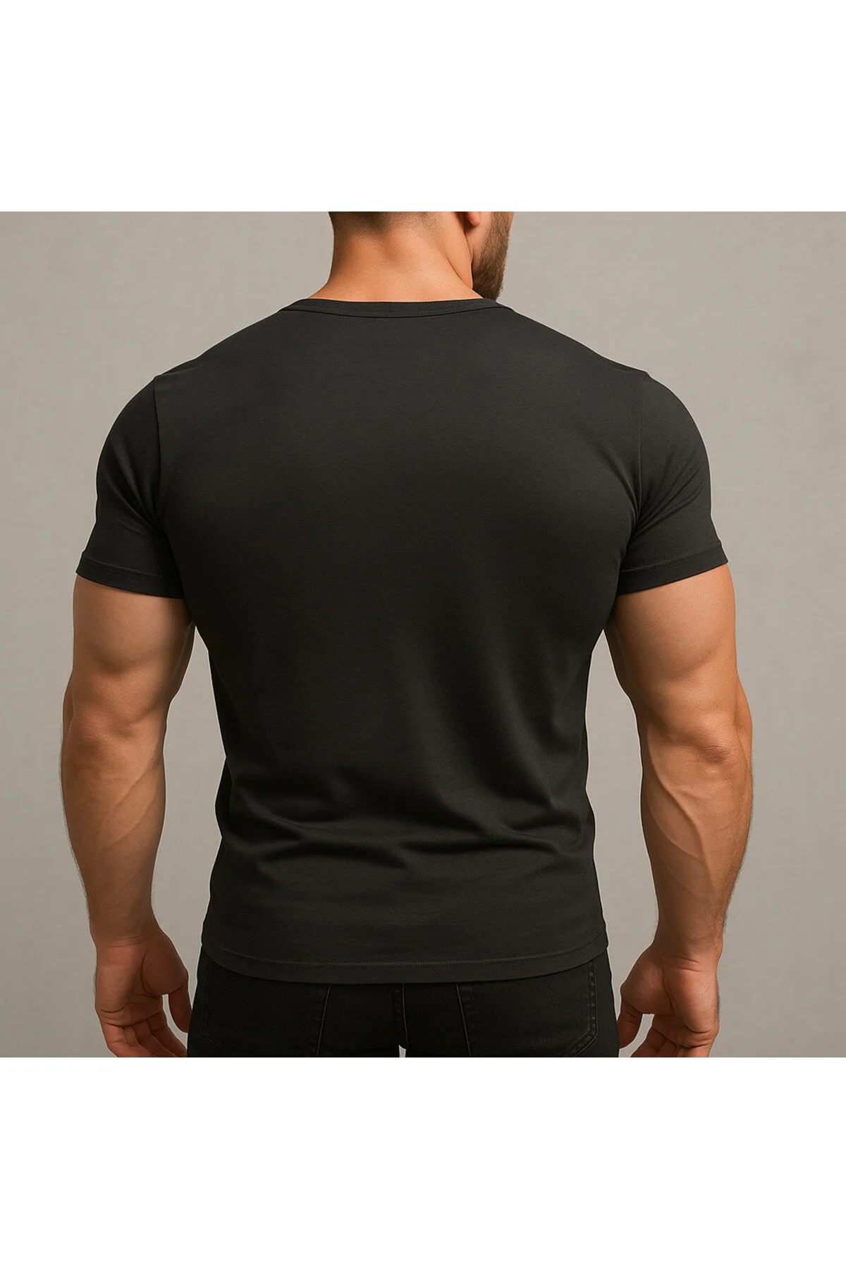 Özel Üretim Henley Yaka Düğmeli Açık Geniş Yaka Tişört T Shirt Siyah