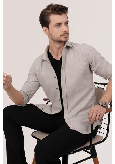 Sütlü Kahve Slimfit Düz Oduncu Erkek Gömlek Yeşil