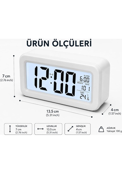 Dekoratif Dijital Alarmlı Saat Lcd Işıklı Termometreli Alarmlı Dijital Mini Masa Saati Masada Yer Kalamayan Ve Beli Diğer